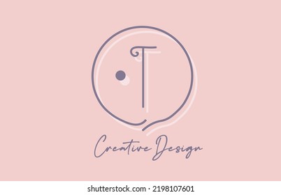 T alphabet letter logo icon design with line dot and vintage style. Pink blue creative template for company and business
