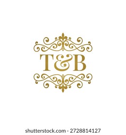 T B iniciales logo ornamento oro. Letra TB símbolo de ampersand de boda o socio comercial.