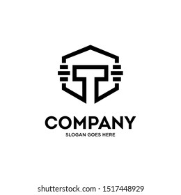 t + barbell, initial logo concept for fitness and health-related fitness but can also be used for other companies does not rule out