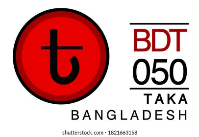 T, BDT, 050, Taka, Bangladesh Banking Currency icon typography logo banner set isolated on background. Abstract concept graphic element. Collection of currency symbols ISO 4217 signs used in country