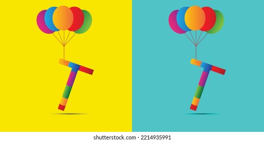 t birthday letter logo design with balloons for wish a birthday girl or boy