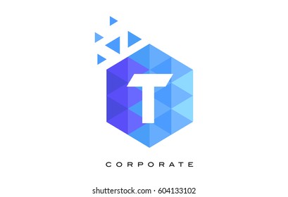 T Blue Hexagonal Letter Logo Design with Mosaic Blue Pattern.