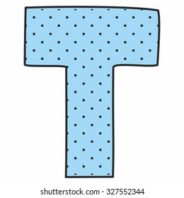 T blue vector alphabet letter with polka dots isolated on white background