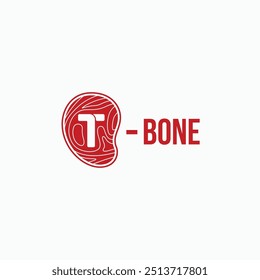 Ilustração do ícone de vetor do logotipo do bone T. Letra T com combinação de logotipo de carne crua fresca