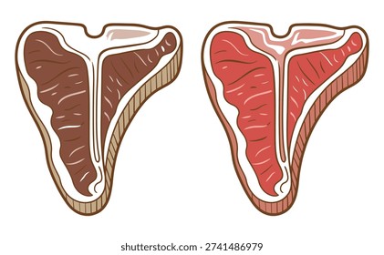 T Bone Steaks Raw and Cooked Isolated White Background tbone meat