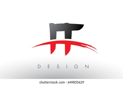 IT I T Brush Logo Letters Design with Red and Black Colors and Brush Letter Concept.