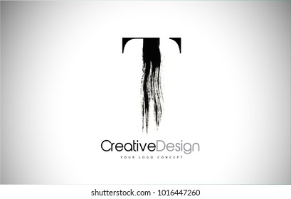 T Brush Stroke Letter Logo Design.  Black Paint Logo Letter  Icon with Elegant Vector Design.