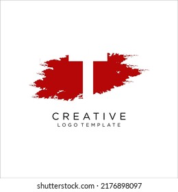 Diseño del logotipo de la letra de trinquete de T. Diseño de iconos con el logotipo de pintura negra.