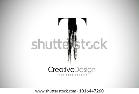 T Brush Stroke Letter Logo Design.  Black Paint Logo Letter  Icon with Elegant Vector Design.