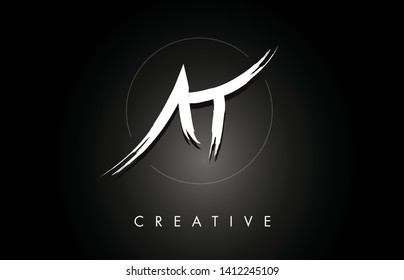 AT A T Brushed Vector Letter Logo Design with Creative Modern Brush Lettering Texture and Hexagonal Shape. Brush Letters Design Logo Vector Illustration.