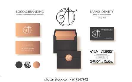 A Or T Calligraphic Letter Monogram Logo. Sophisticated Company Brand Identity. Business Card And Envelope Template Included.