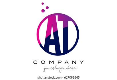 AT A T Circle Letter Logo Design with Purple Magenta Dots Bubbles Vector Illustration