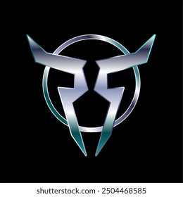 T and circle logo design with gradient colors shiny iron vector illustration