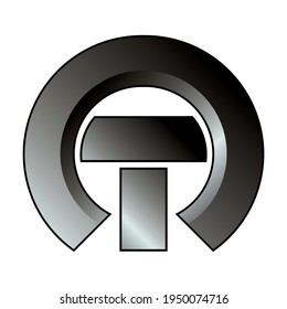 T mit kreisförmigem Logo, metallische Vektorgrafik