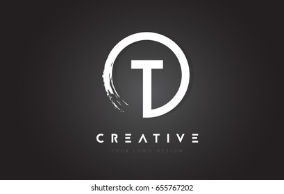 T Circular Letter Logo with Circle Brush Design and Black Background.