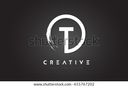 T Circular Letter Logo with Circle Brush Design and Black Background.
