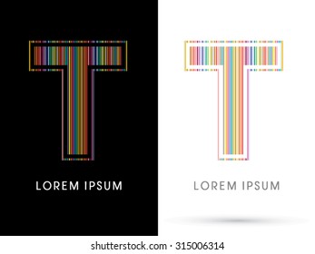 T ,Colorful Font, designed using colorful line graphic vector.