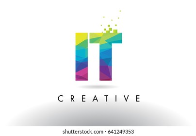 IT I T Colorful Letter Design with Creative Origami Triangles Rainbow Vector.