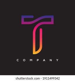 T colorful letter logo design