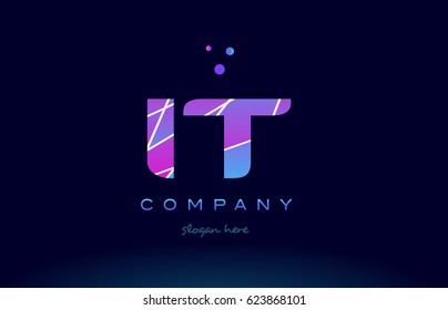 it i t  creative color blue background pink purple magenta alphabet letter company logo vector icon