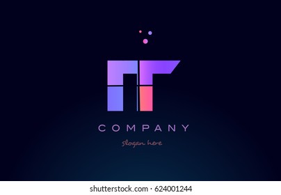 it i t creative color blue background pink purple blue magenta alphabet letter company logo vector icon design