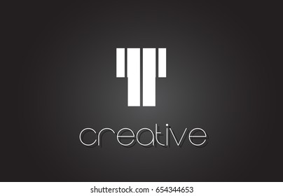T Creative Letter Logo Design With White and Black Lines.
