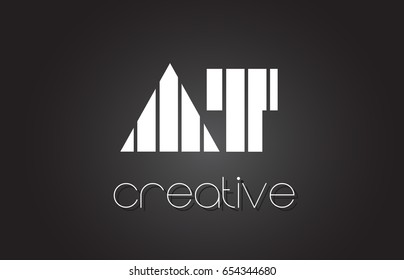 Diseño de logotipo de carta creativa AT A T con líneas en blanco y negro.