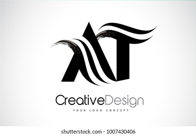 AT A T Creative Modern Black Letters Logo Design with Brush Swoosh