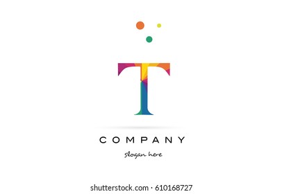 t creative rainbow colors colored alphabet company letter logo design vector icon template