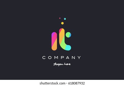 it i t  creative rainbow green orange blue purple magenta pink artistic alphabet company letter logo design vector icon template