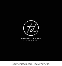 T, D, TD Initial letter handwritten and signature vector logo. Business template in round shape line art