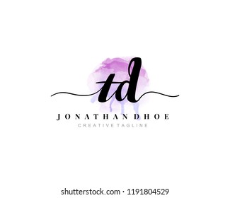 T D TD Initial watercolor logo on white background. Logo template vector