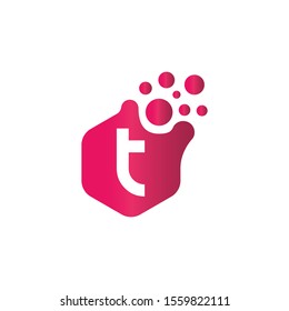 T Dots Letter Logo Design. Letter T Logo Design with Hexagon.