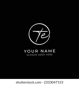 T, E, TE Initial letter handwritten and signature vector logo. Business template in round shape line art