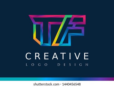 T F Logo. TF Letter Design Vector with Magenta blue and green yellow color