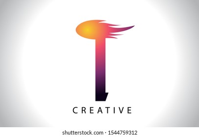 T Flame Letter Logo Icon Design With Fire Flame. Creative Look Vector Illustration in Purple Magenta Colors.