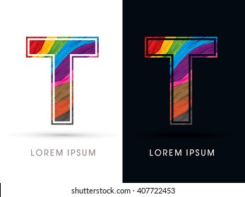 T Font , colorful wave, designed using colorful grunge brush graphic vector