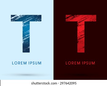 T ,Font Cool and Hot, Ice and Fire, grunge destroy, graphic vector.