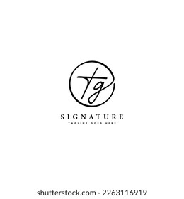 T, G, TG Letra inicial manuscrita y logotipo del vector de la firma. Plantilla de negocio en forma redonda