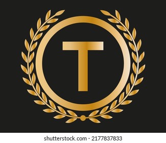 T-Gold-Letter-Design-Vektorgrafik mit Golden Luxury-Farben und Monogram-Design