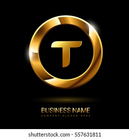 t golden initial circle logo for company