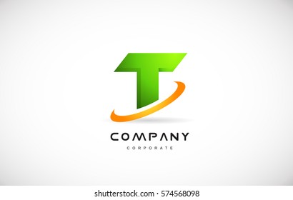 t green 3d letter technology media alphabet vector company logo icon sign design template