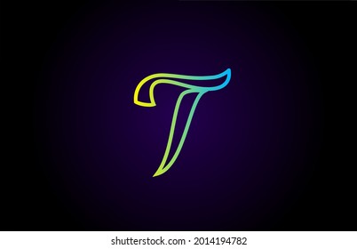 T green yellow creative handwritten alphabet letter logo for branding and business. Design for lettering and corporate identity with icon template