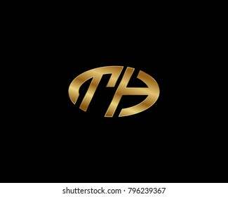 T H initial letters looping linked ellipse elegant logo golden black background