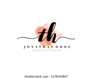 T H Initial watercolor logo on white background. Logo template vector