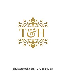 Logotipo das iniciais em ouro ornamental. Letra TH casamento e comercial ou parceiro de negócios símbolo.