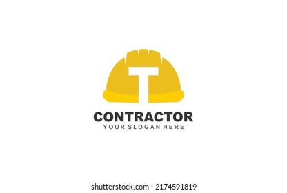 T Hard Hat Logo Design Inspiration. Vector Letter Template Design For Brand