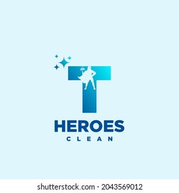 T hero Initial letter Cleaning Service Simple Modern Logo Idea.