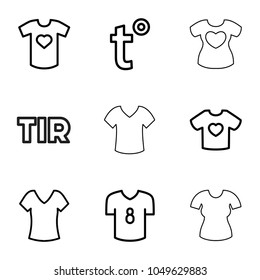 T icons. set of 9 editable outline t icons such as shirt, t-shirt with heart