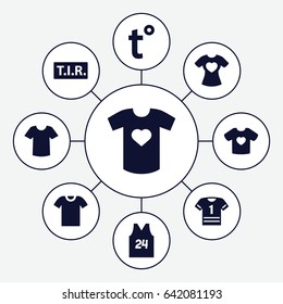 T icons set. set of 9 t filled icons such as t-shirt